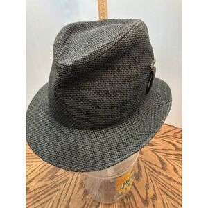 Vacation Mens Delux Woven Straw Fedora Hat L/XL Charcoal Grey